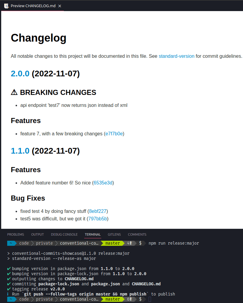 changelog with a very clear breaking changes banner