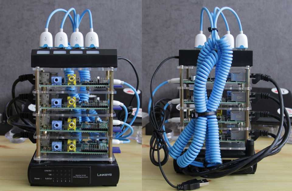 front and back of the cluster, all cabled up